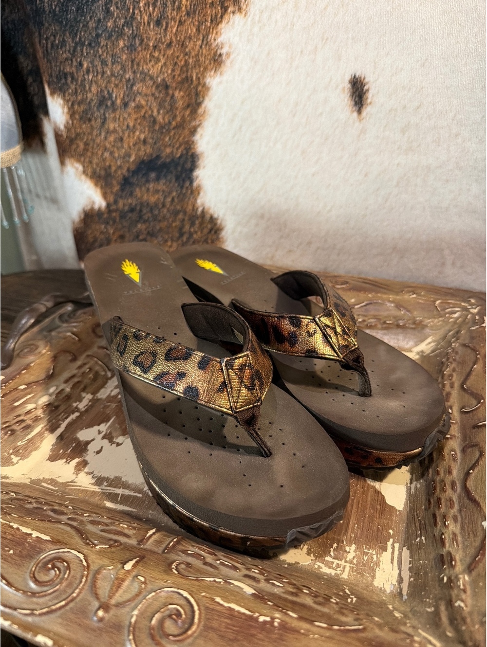 Volatile Leopard Print Wedge Flip Flops Size 9
